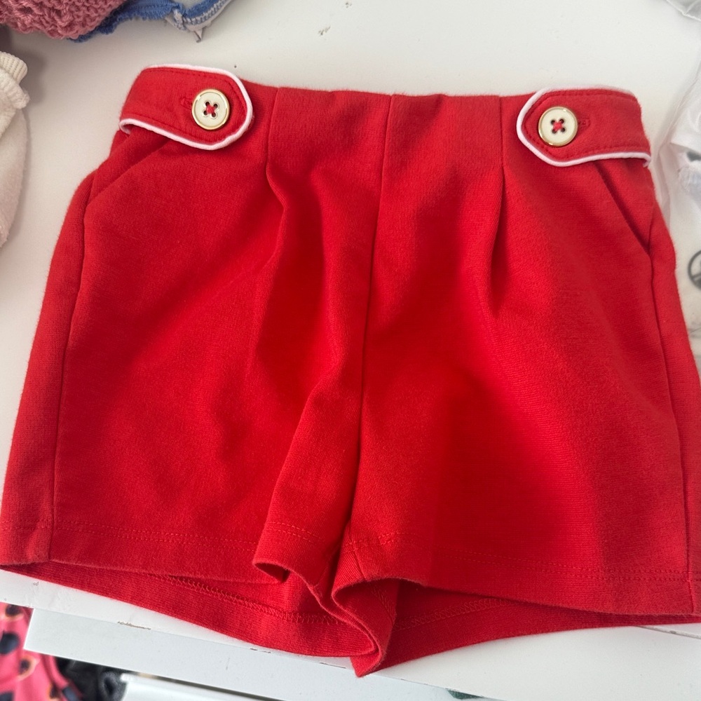 Janie and Jack Red High Waist Shorts with Button Detail